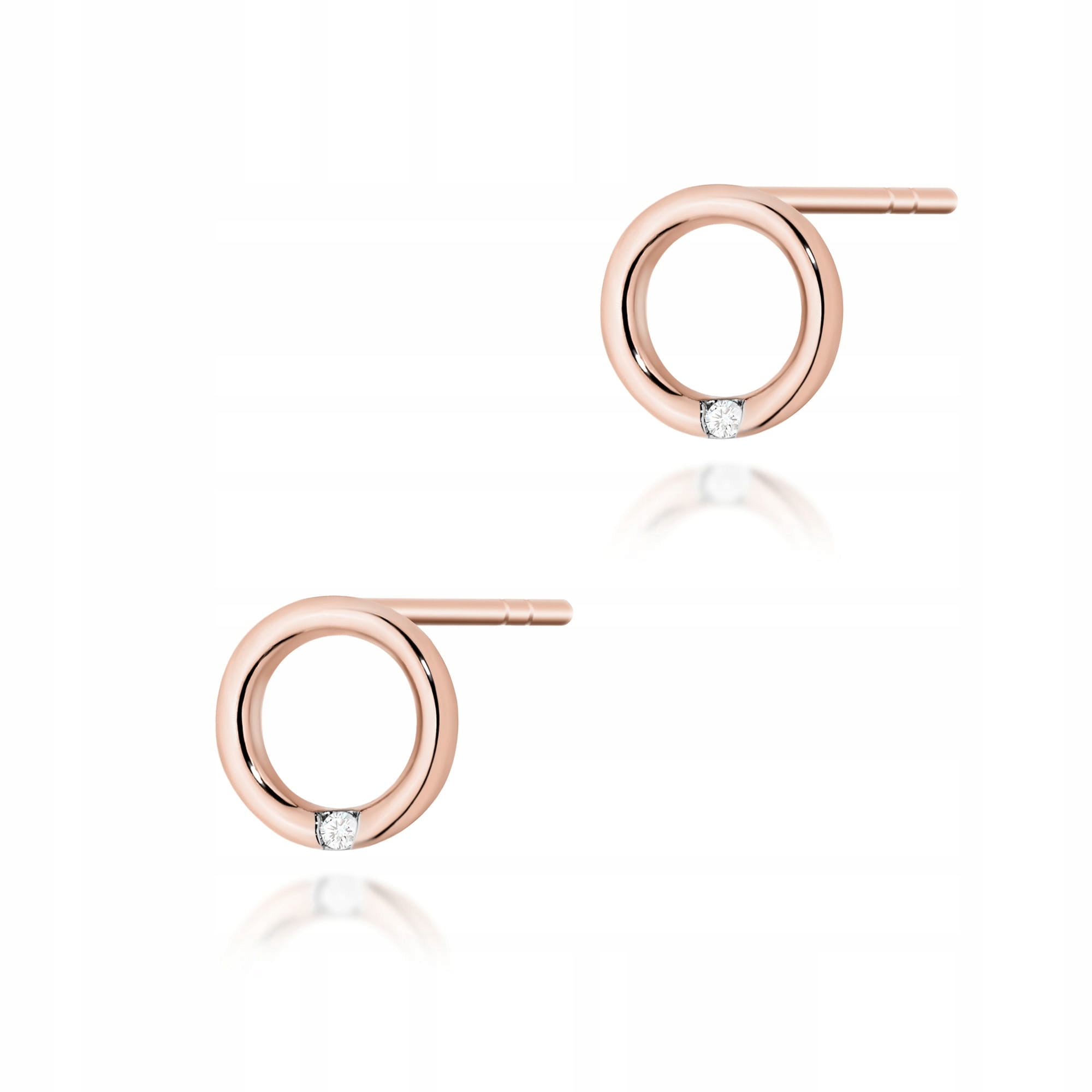 Dámské zlaté náušnice 585 s diamanty, jemné kroužky, růžové zlato, stylové