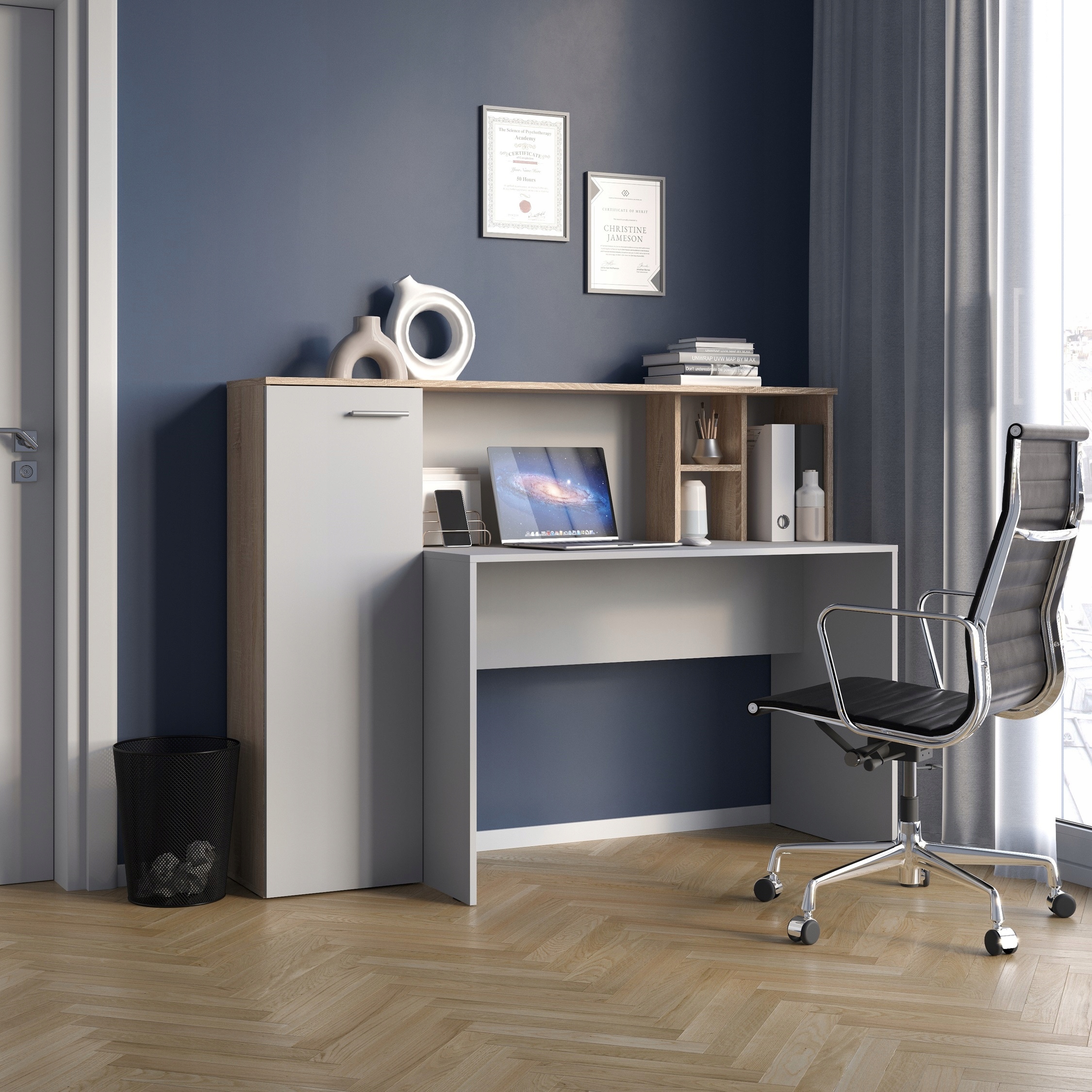 Стол книжный шкаф белый дуб сонома коврик FUN мебель-ремесло