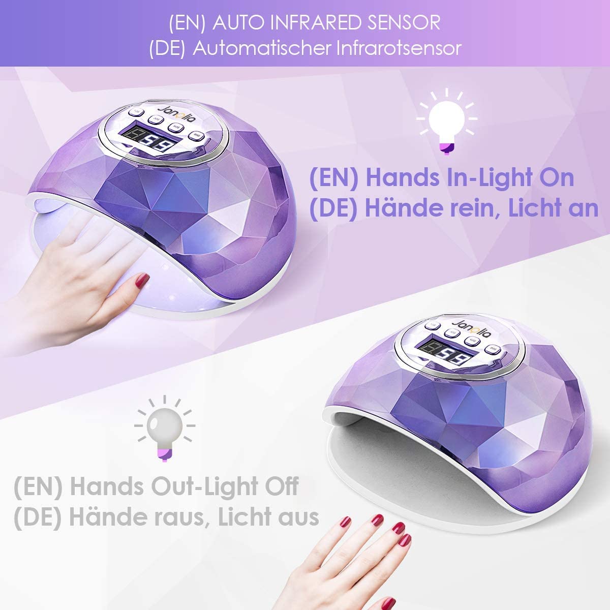 JANOLIA Lampa UV LED 86W Do Paznokci Profesjonalna Z Sensorem LCD I Timerem — miniatura 5