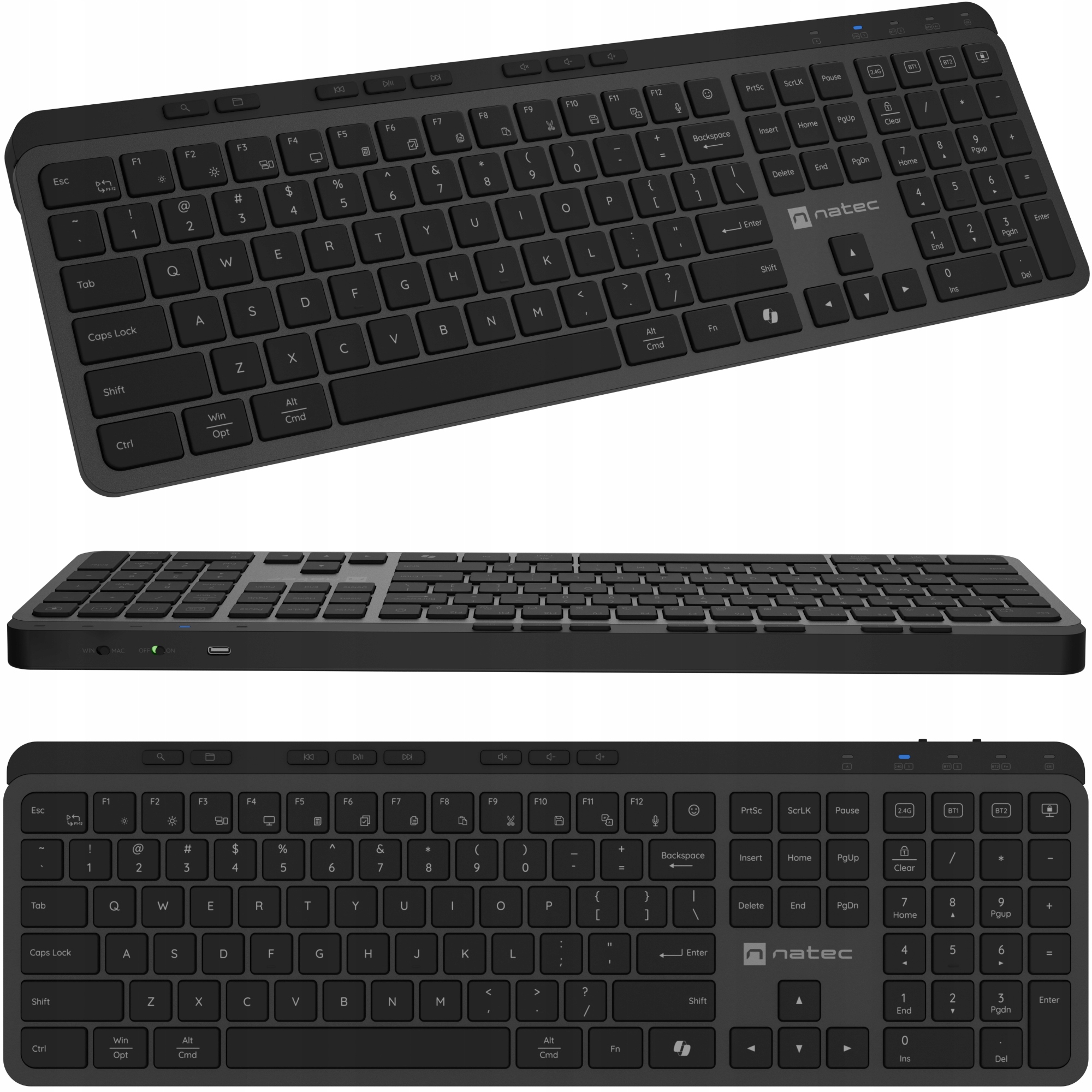 Klawiatura Natec Medusa Bezprzewodowa BT+2.4GHZ Niskoprofilowa Slim Płaska