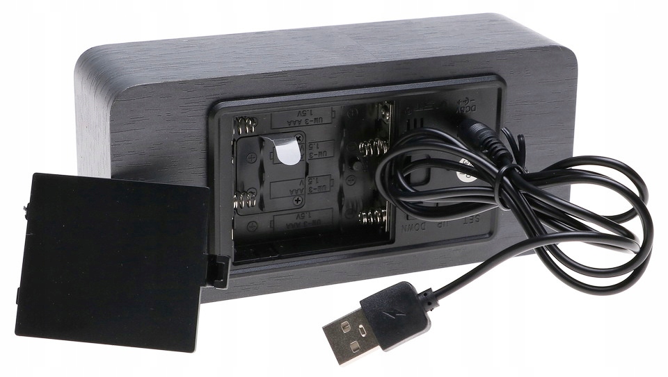 BUDZIK Zegar DREWNIANY Data LED TERMOMETR 862 Szerokość całkowita 15 cm