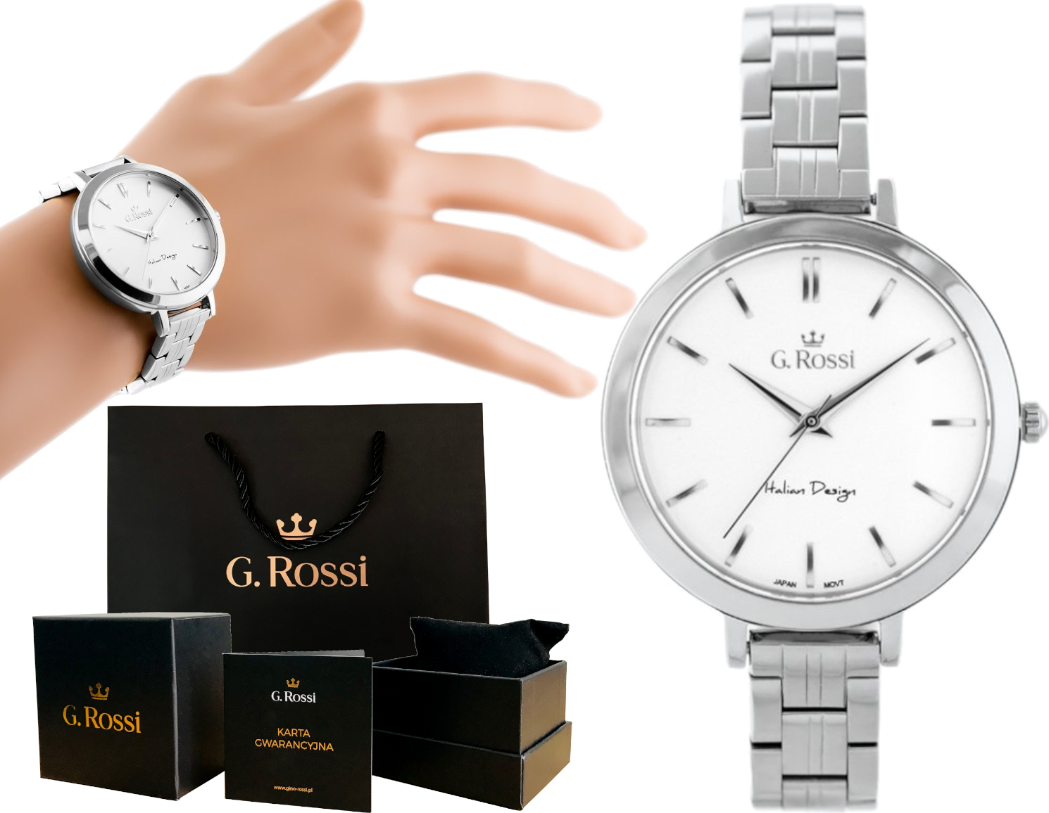 

Srebrny Zegarek Damski Na Bransolecie Pudełko