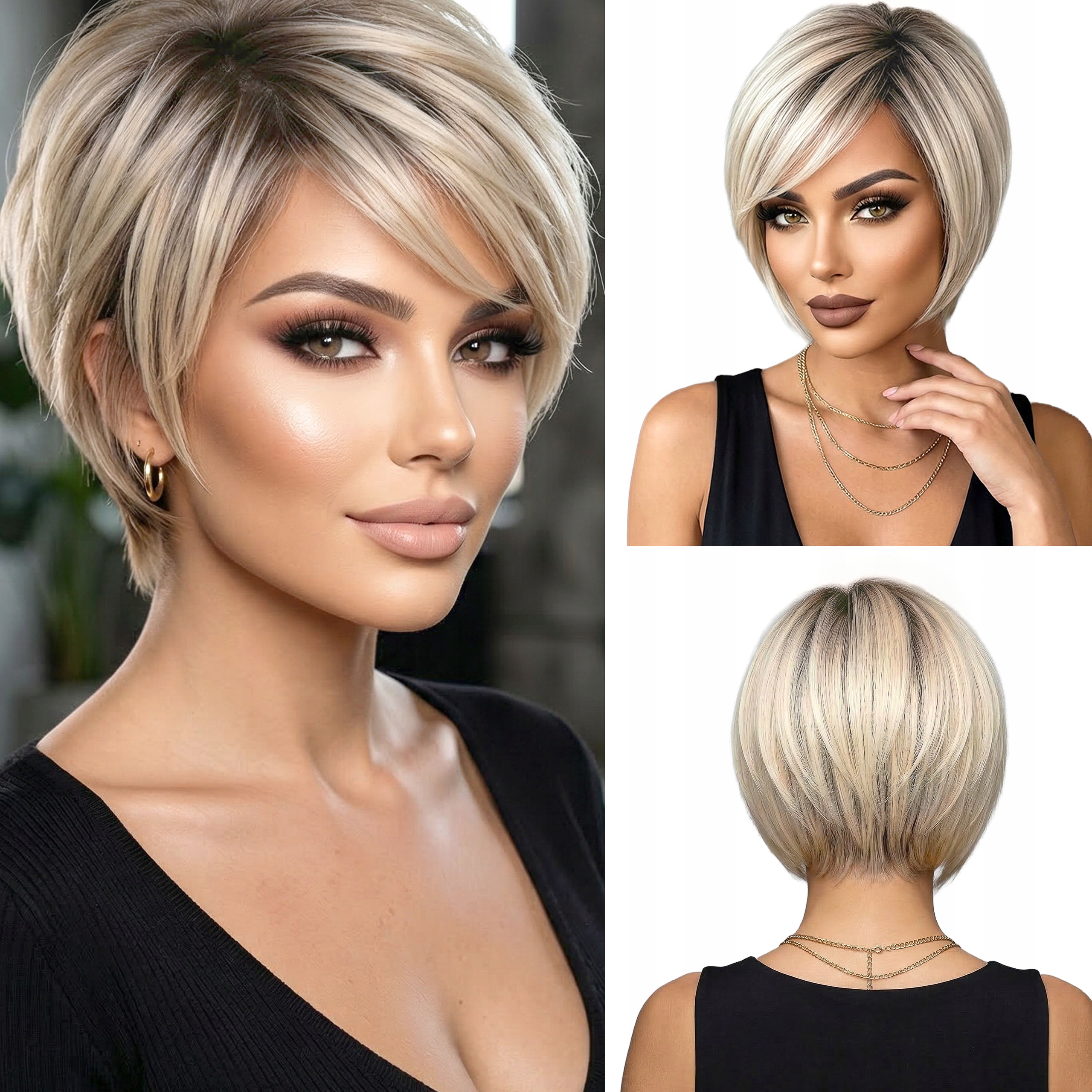 Syntetická paruka s umělými vlasy Pixie cut krátká stínovaná blond ombre