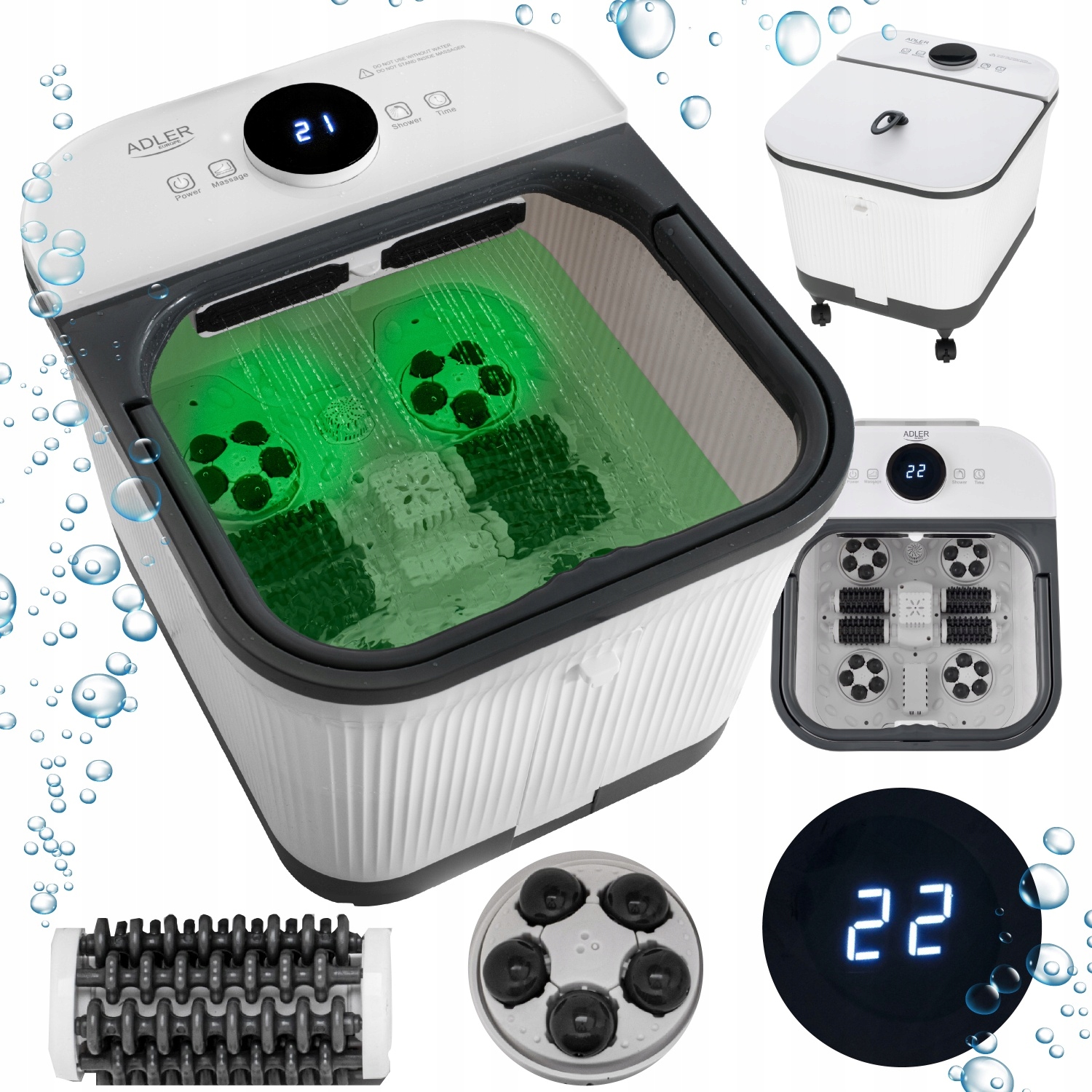 Masażer Do Stóp wodny Hydromasażer 500W Podgrzewanie Wibracje Bąbelki Led