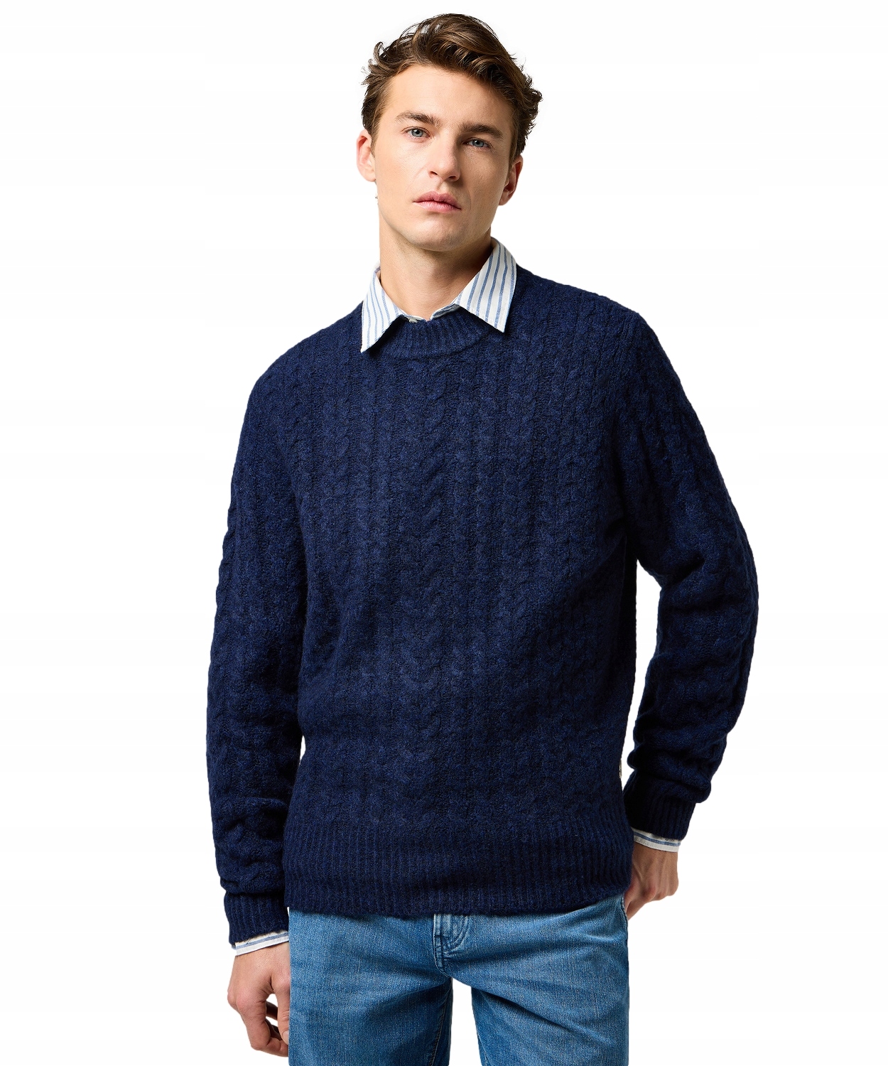 Svetr Wrangler Cable Knit Sweater 112371654 Denim Heather XL