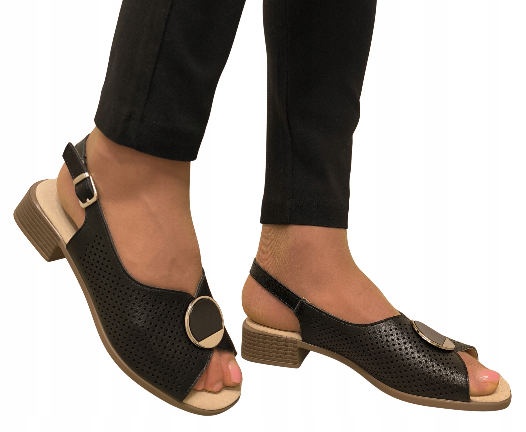 Czarne Sandały Na Szeroką Stopę Wkładka Skóra Naturalna