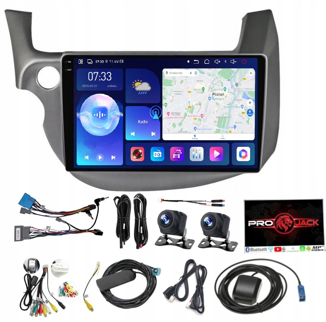 Rádio Navigácia Gps Android Auto Honda Jazz 2008-2014 Carplay 6GB 128GB Sim
