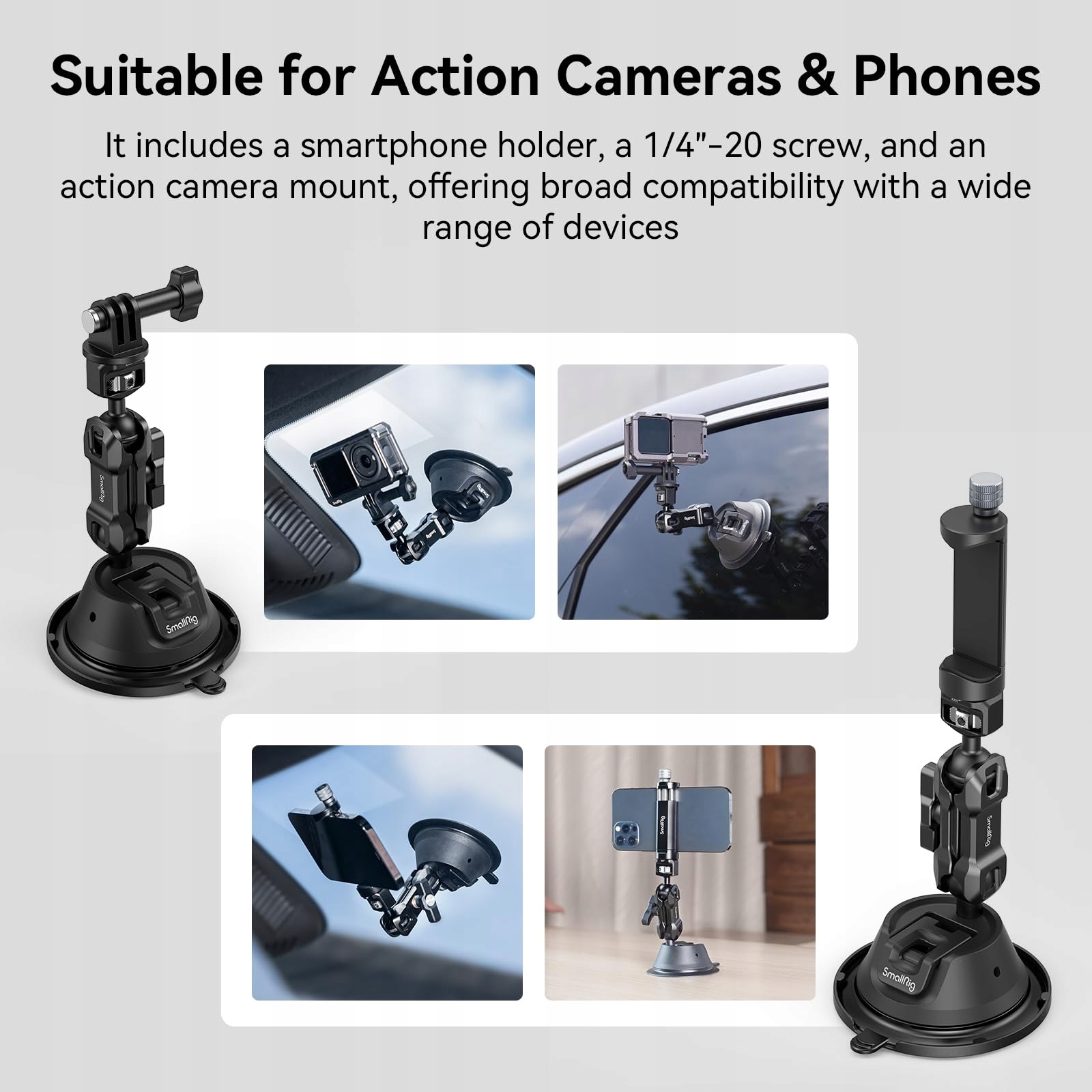 Uchwyt Przyssawkowy Do Auta Telefon GoPro DJI Insta360 Magic Arm SMALLRIG — miniatura 6