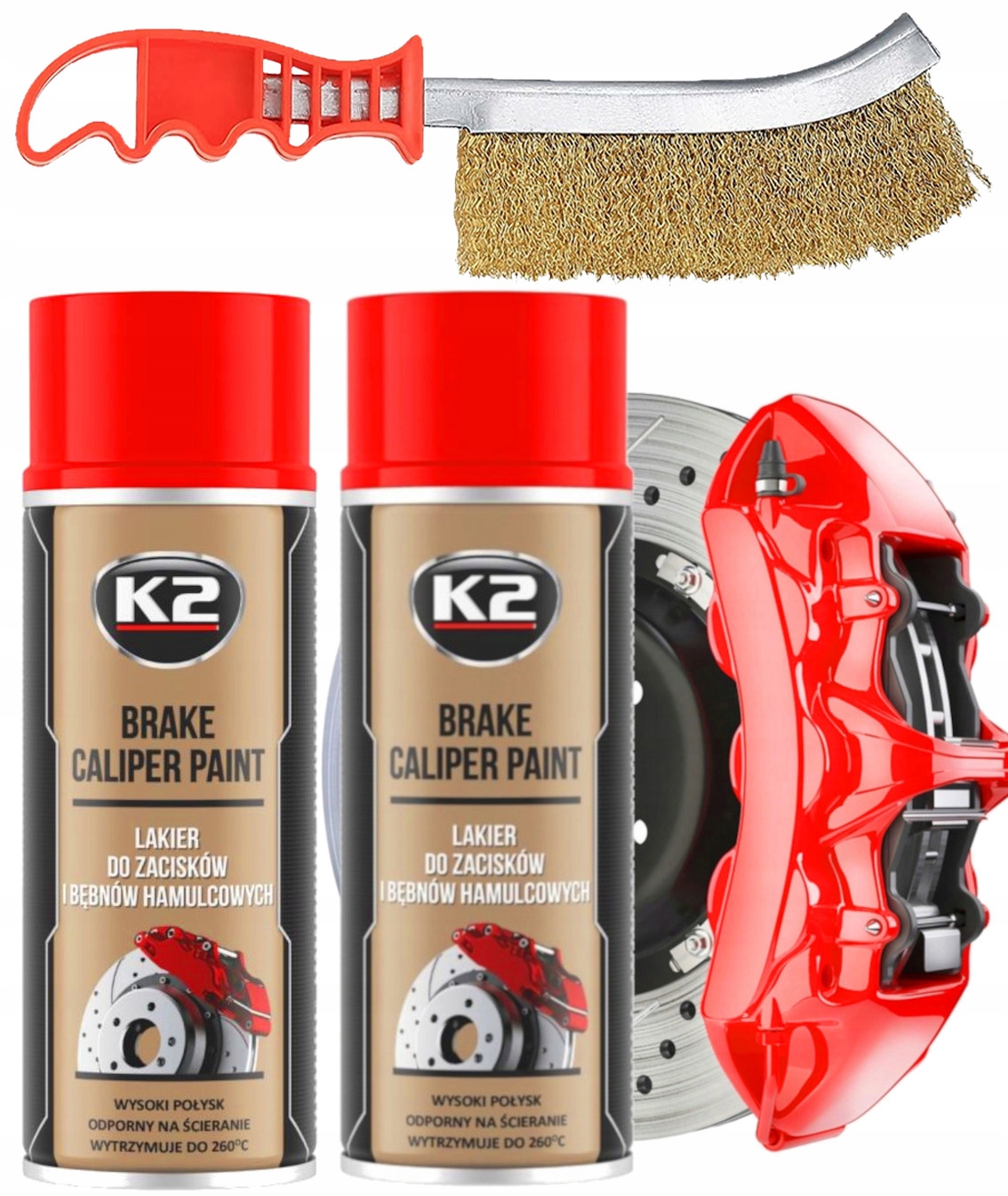 2 x K2 Brake Caliper Farba Lakier Do Zacisków Hamulcowych Spray Czerwony