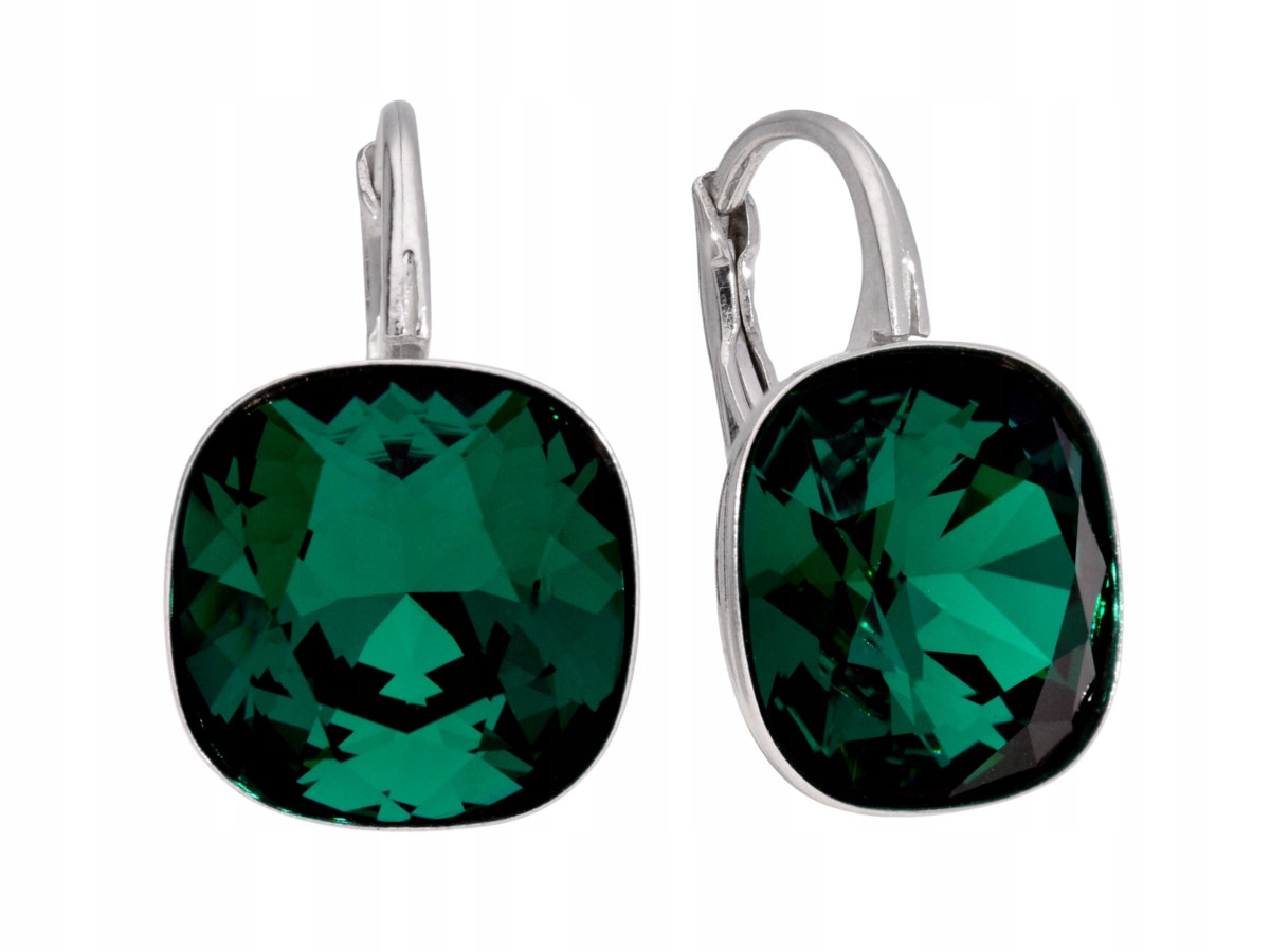 

Kolczyki srebro 925 zielony kwadrat Swarovski