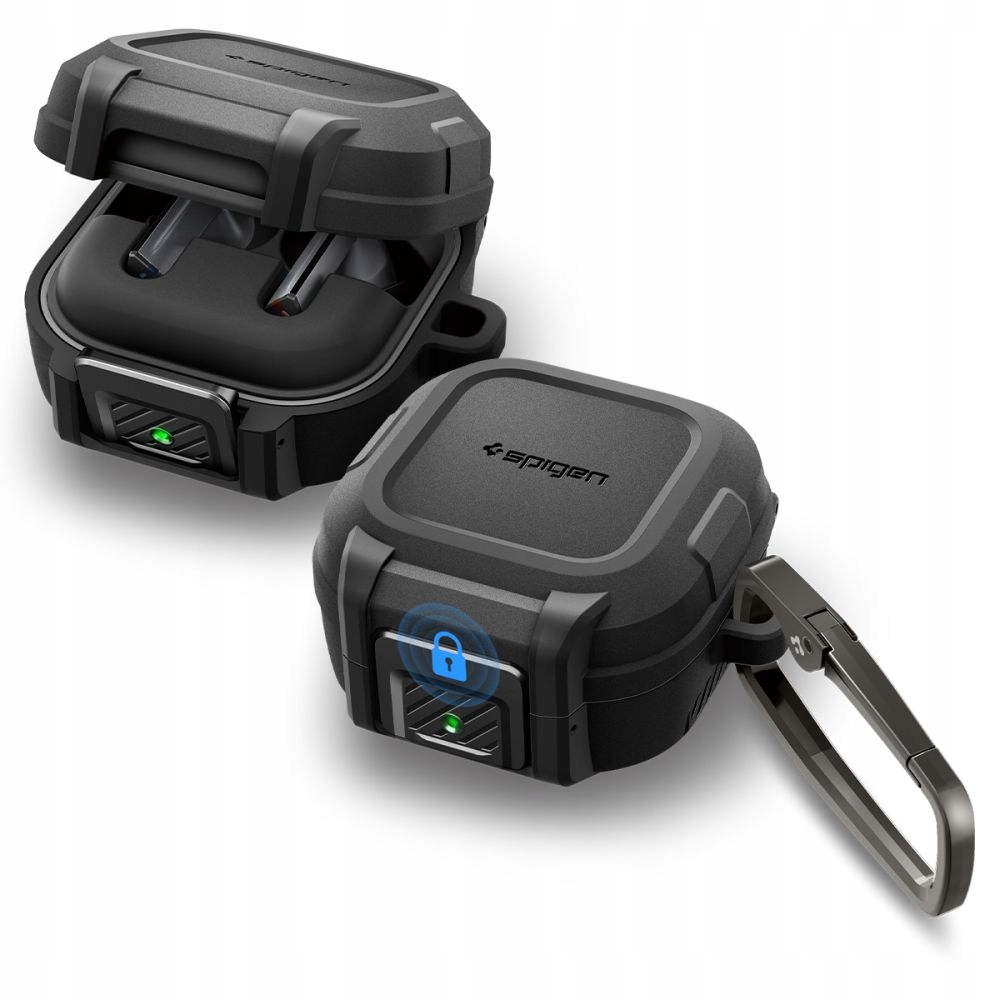 Solidne etui zamykane do Galaxy Buds 4 / Pro, Spigen Lock Fit + karabińczyk