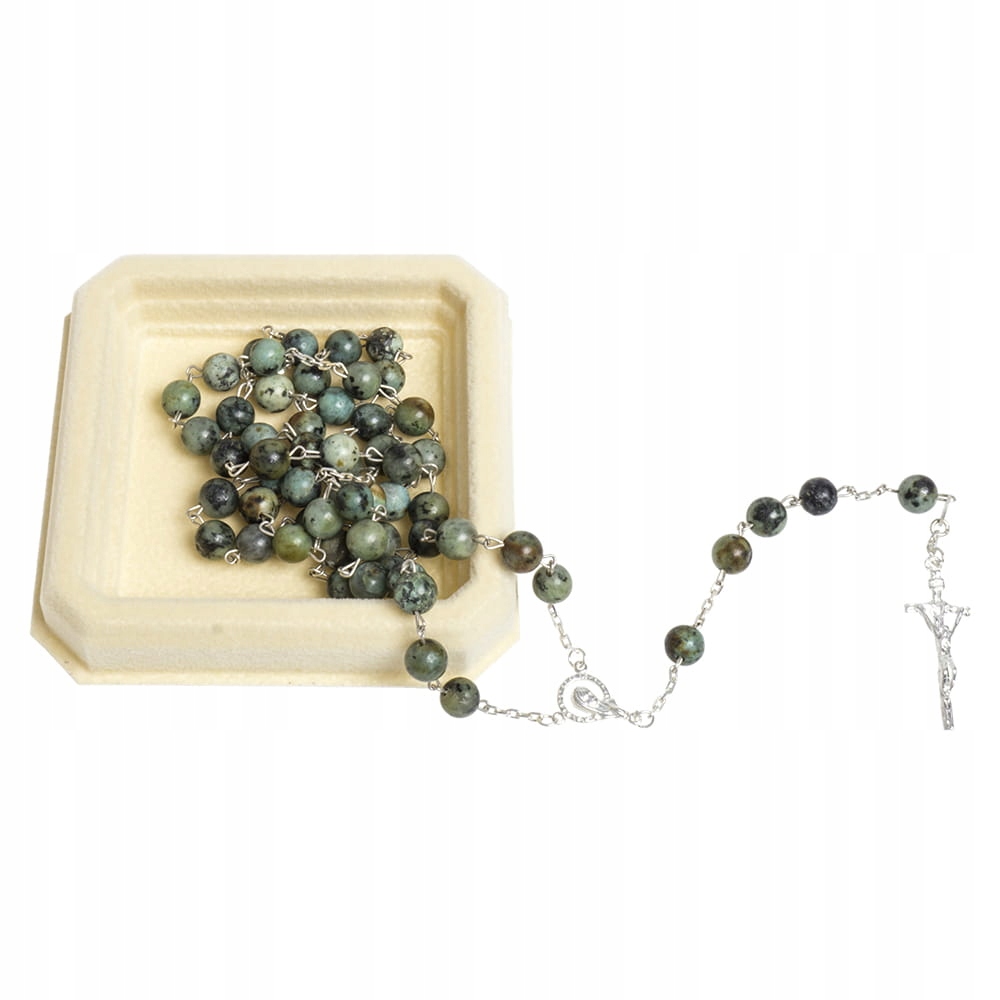 Stříbrný růženec z kamenů Africký Turkus dárek na biřmování