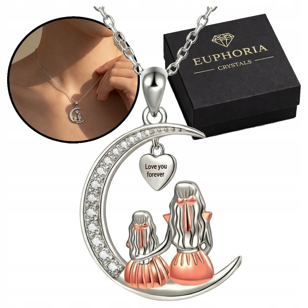 Stříbrný náhrdelník 925 Maminka a dcera Srdce na Měsíci Láska jako Dárek