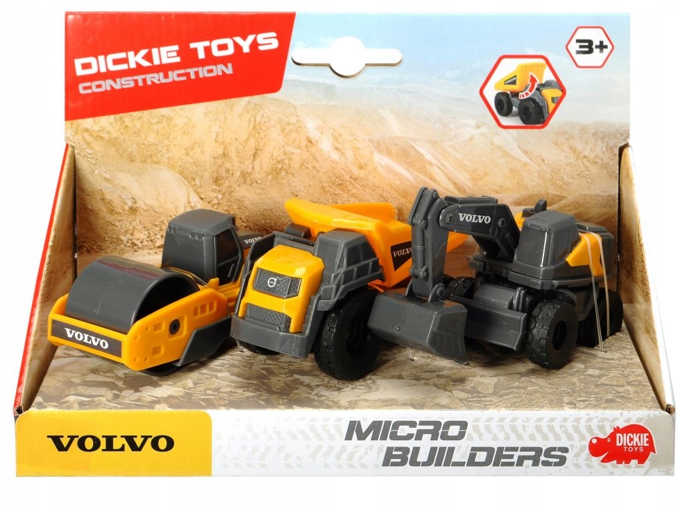

Dickie Pojazdy budowlane Volvo 3-PAK Walec Koparka