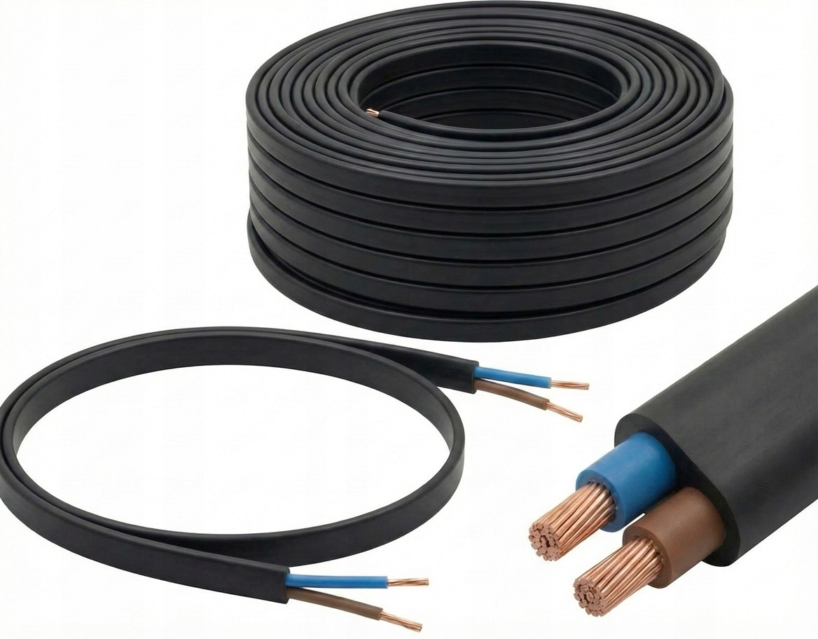 Kabel płaski OMYp 2x0,75 czarny 300V Elektrokabel 50m