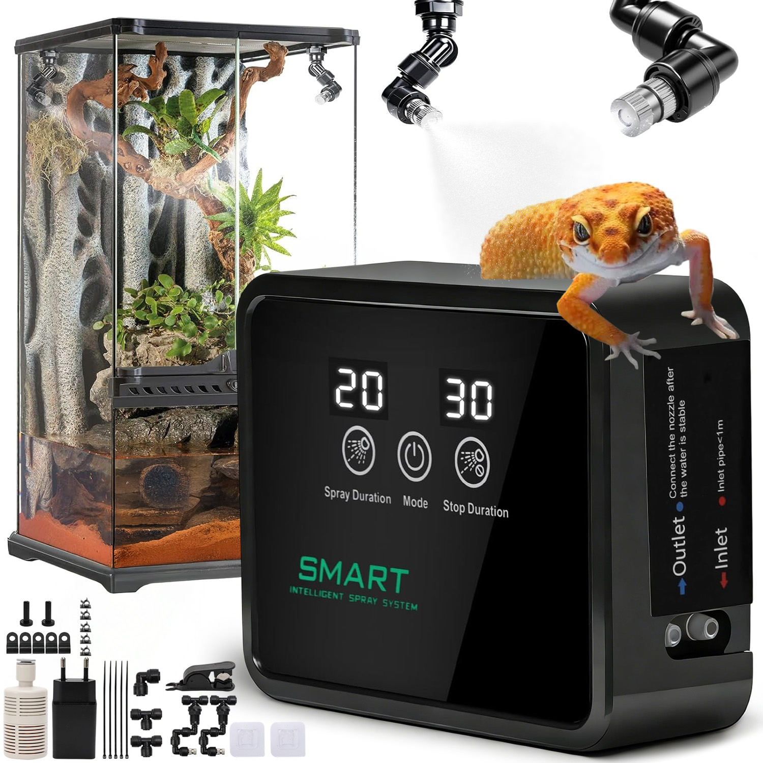 Levně Smart Zavlažovač Do Terária Pro Plazy, Obojživelníky, Gekon Legwan S LCD