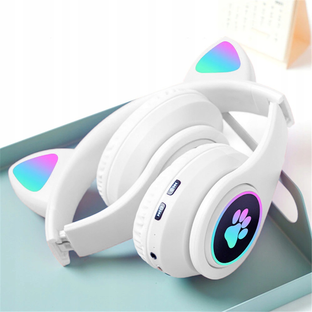 SŁUCHAWKI BEZPRZEWODOWE B39 Z USZAMI BLUETOOTH RGB KOCIE USZY DLA DZIECKA Mikrofon tak