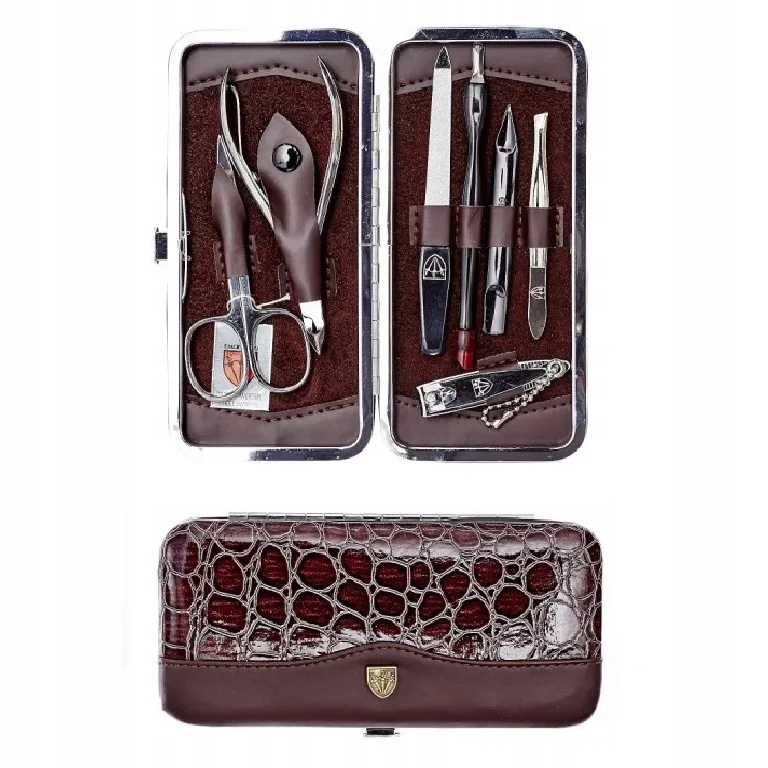Sada na manikúru s kleštičkami 7 ks ekokůže hnědá/tmavá – Kellermann