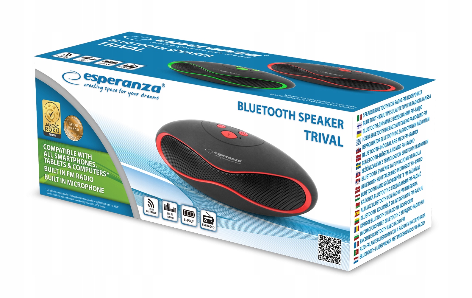 GŁOŚNIK BEZPRZEWODOWY BLUETOOTH RADIO FM SD USB Marka Esperanza