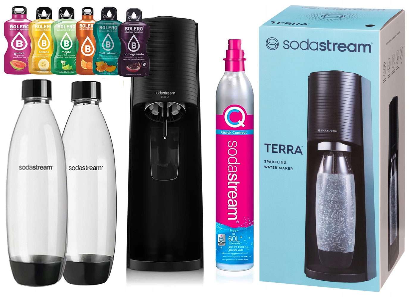 Sodastream Terra Výrobník Sody Náboj 2 Lahve 2x 1L a sáčky s perlivou vodou
