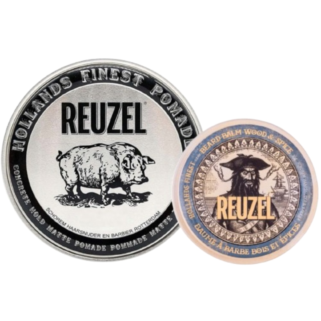 Zestaw Reuzel Balsam do brody, Pomada Wodna do włosów mocna 95g