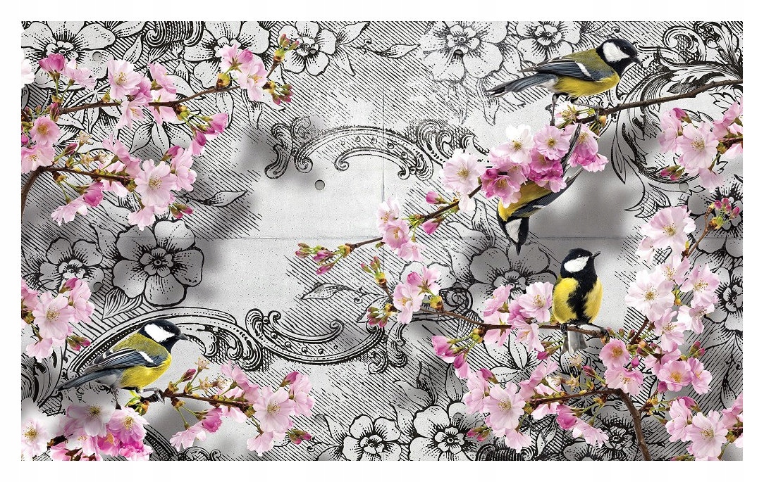 Fototapeta Jarní ptáci, klidný vintage jemný dekor 200x140 lepidlo