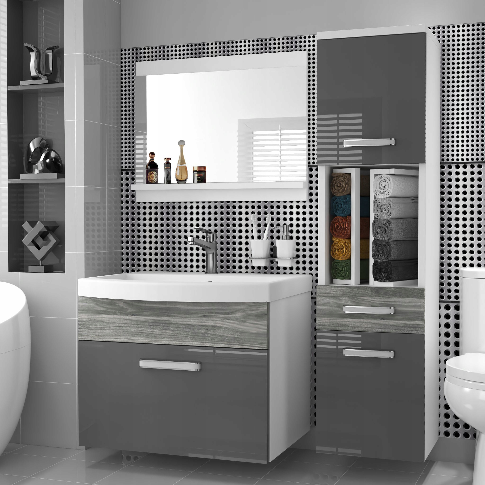 Meble łazienkowe z LUSTREM z UMYWALKĄ POŁYSK Liczba elementów w zestawie 3