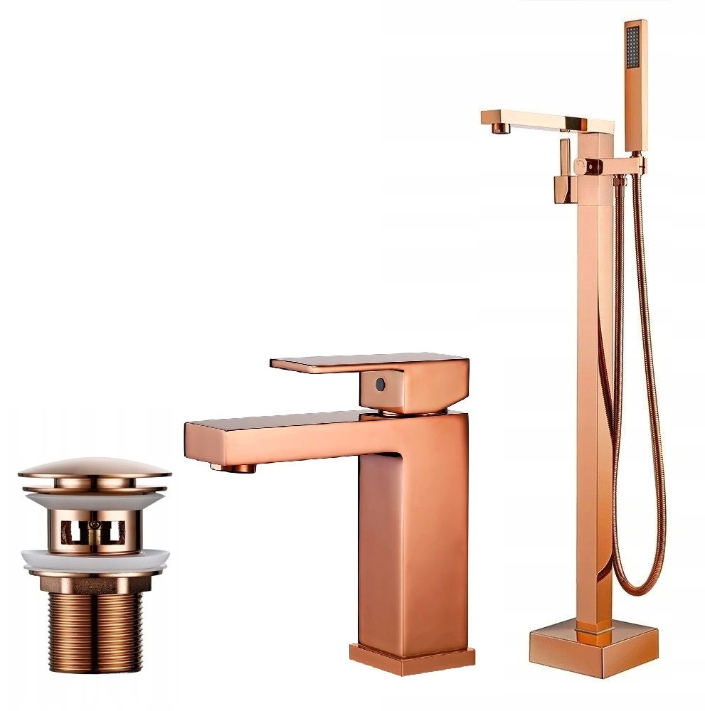 Voľne stojaca vaňová batéria Qvadro Medená Umývadlová Premium Sada