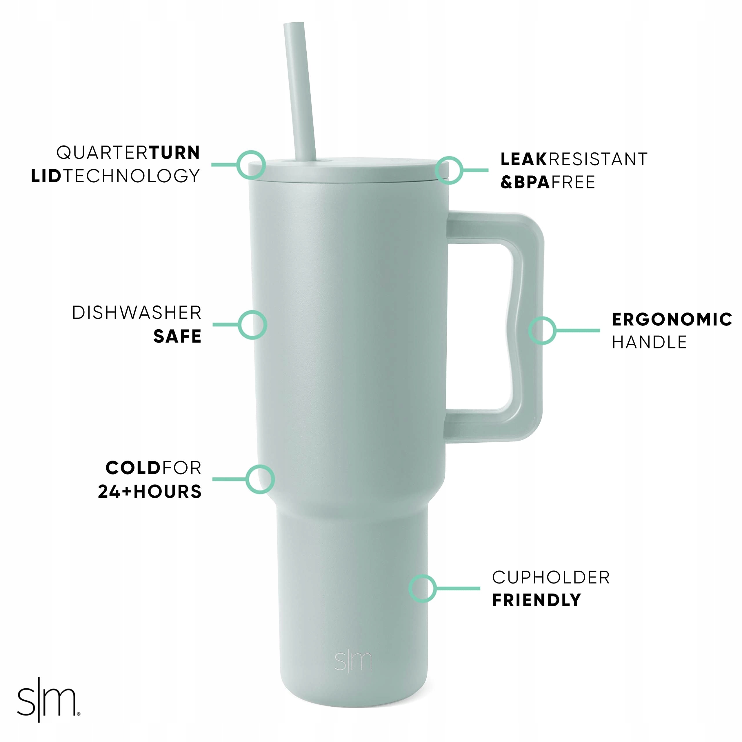 SIMPLE MODERN KUBEK Z UCHEM I SŁOMKĄ STAL NIERDZEWNA 1180ML KOLEKCJA TREK — miniatura 2