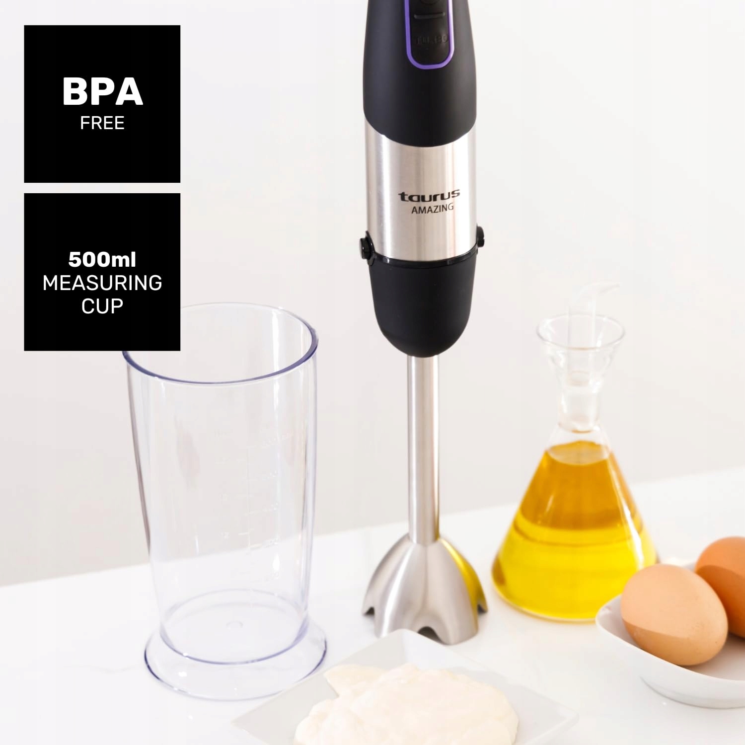 TAURUS Blender Ręczny 1000W 20 Prędkości Turbo Ostrza Stal Nierdzewna — miniatura 3
