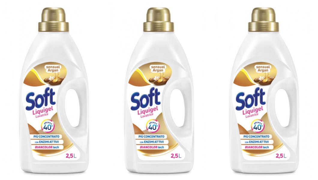 

Włoski płyn żel do prania Soft argan 3x2,5L zestaw