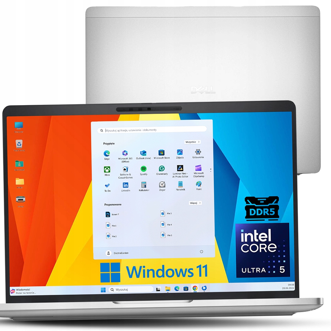 LAPTOP Dell Pro 14 Plus Core 5 235U 16GB DDR5 SSD FHD+ PODŚW-KL Win11P 14