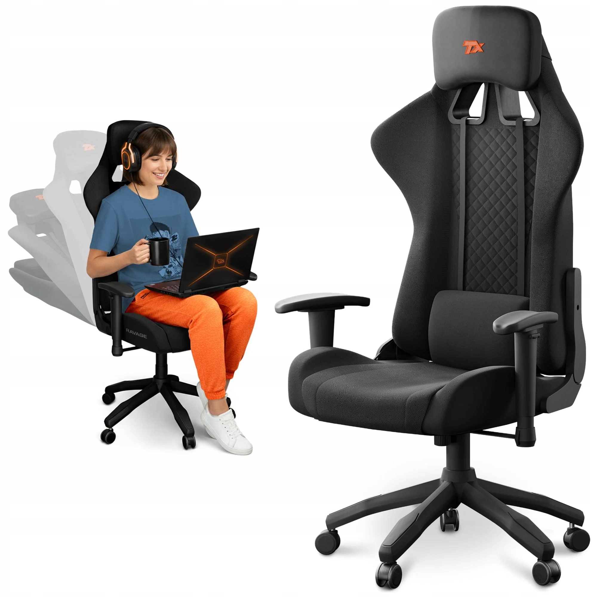 Fotel biurowy gamingowy obrotowy regulowany dla gracza Ravage Trex E-sports