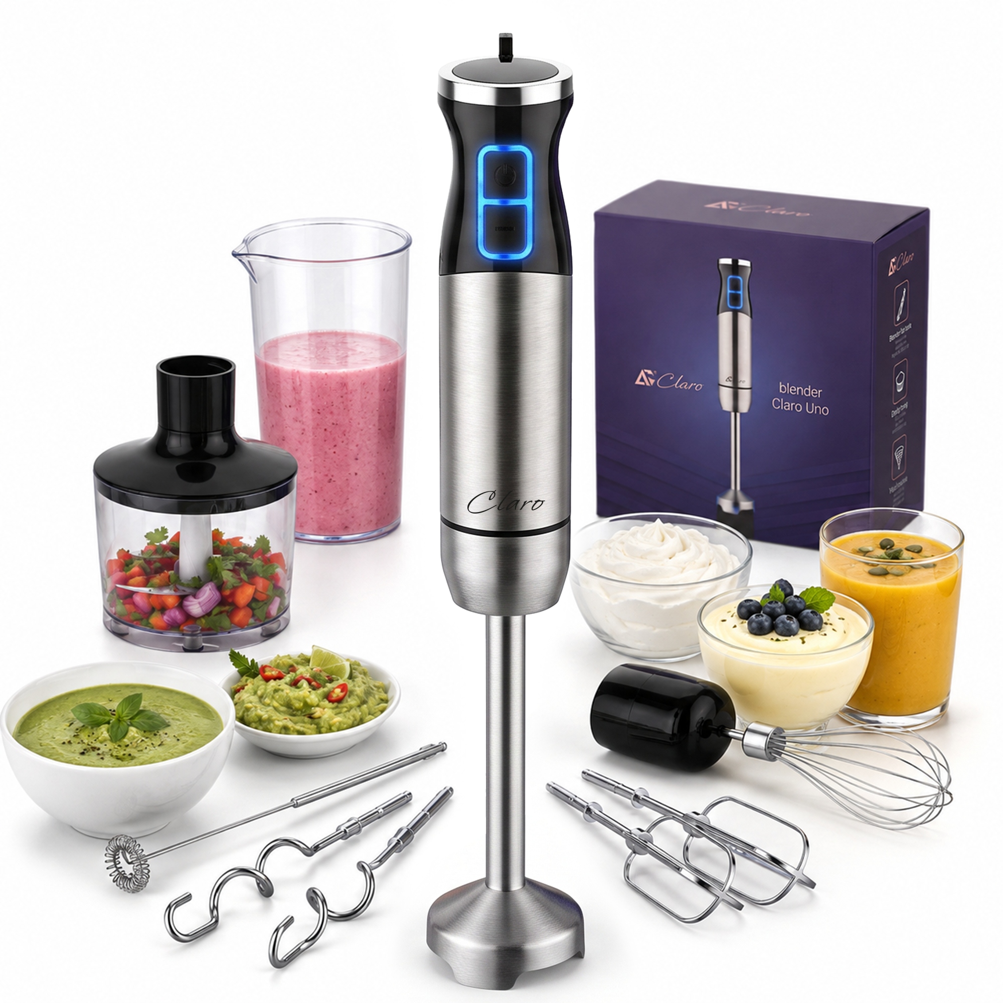 Mocny Blender Ręczny 1800W Claro Uno Wielofunkcyjny Mikser Turbo 24 Poziomy