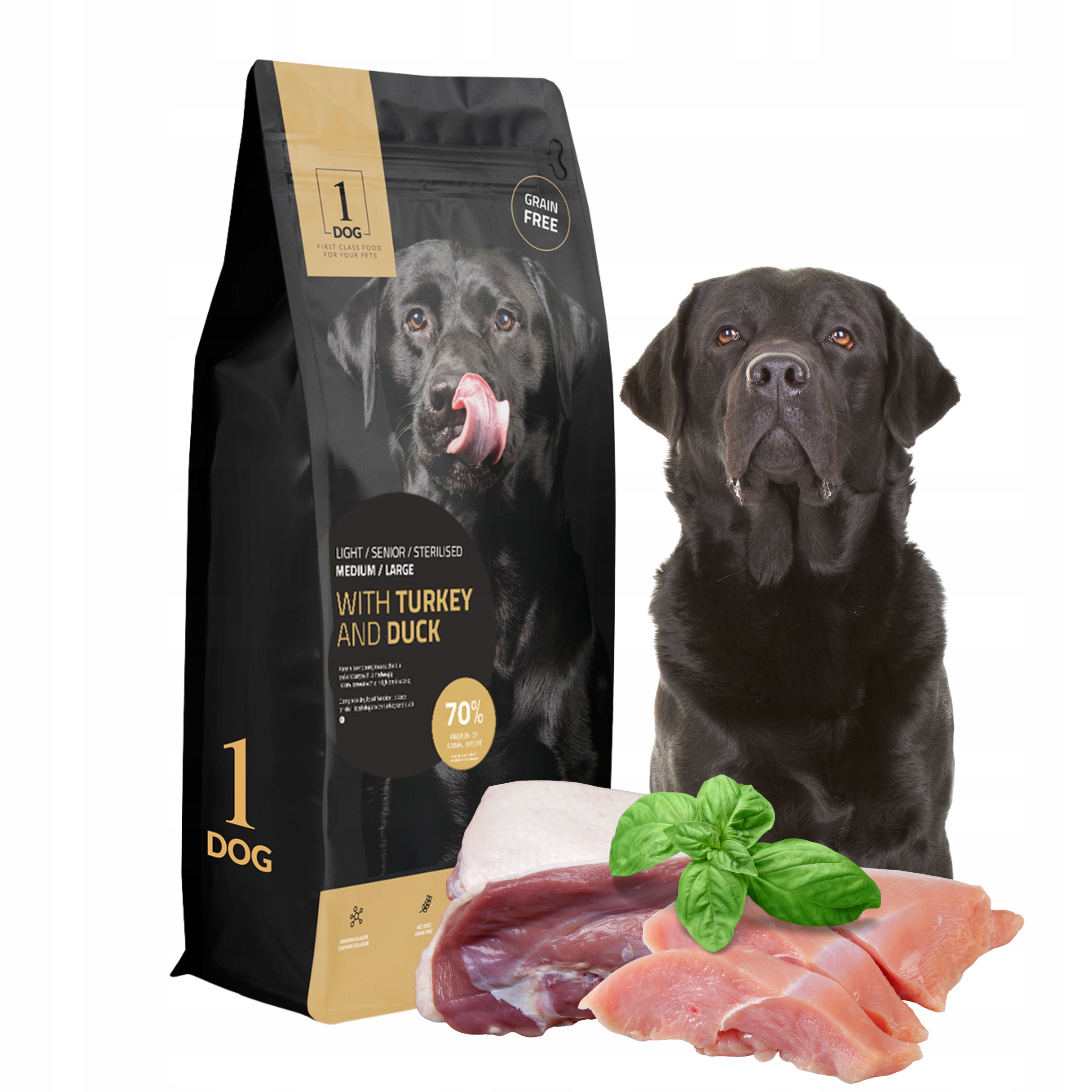 Sucha karma dla starszych psów indyk i kaczka średnie duże rasy 12kg 1DOG