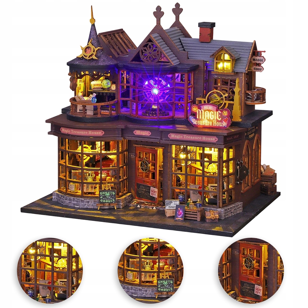 Diy Magiczny Dom Drewniany Zestaw Miniatura Z Kolorowymi Witrażami