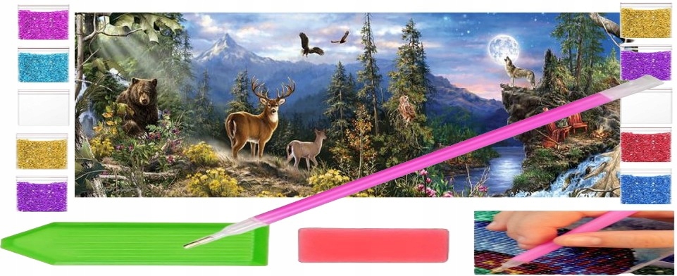 Diamantová výšivka XXL 120x40 Hory Las Krajobraz