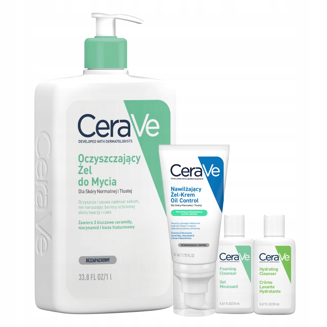 CeraVe Oczyszczający Żel 1L, Nawilżający Żel-Krem Oil Control 52ml