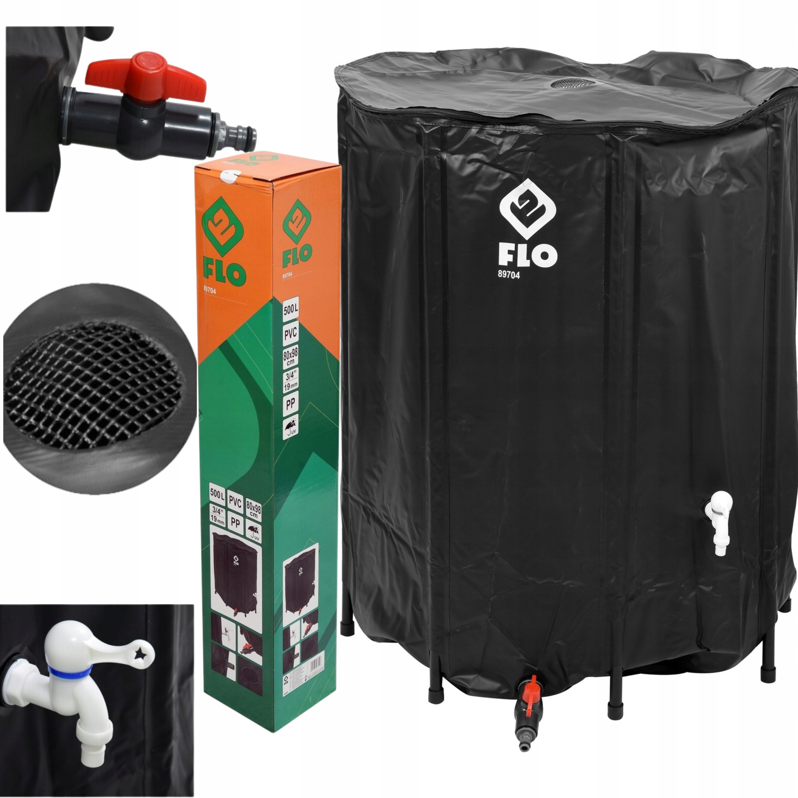 ZBIORNIK NA DESZCZÓWKĘ WODĘ 500L PVC SKŁADANY DUŻY CZARNY 98x80cm Waga produktu z opakowaniem jednostkowym 4.8 kg