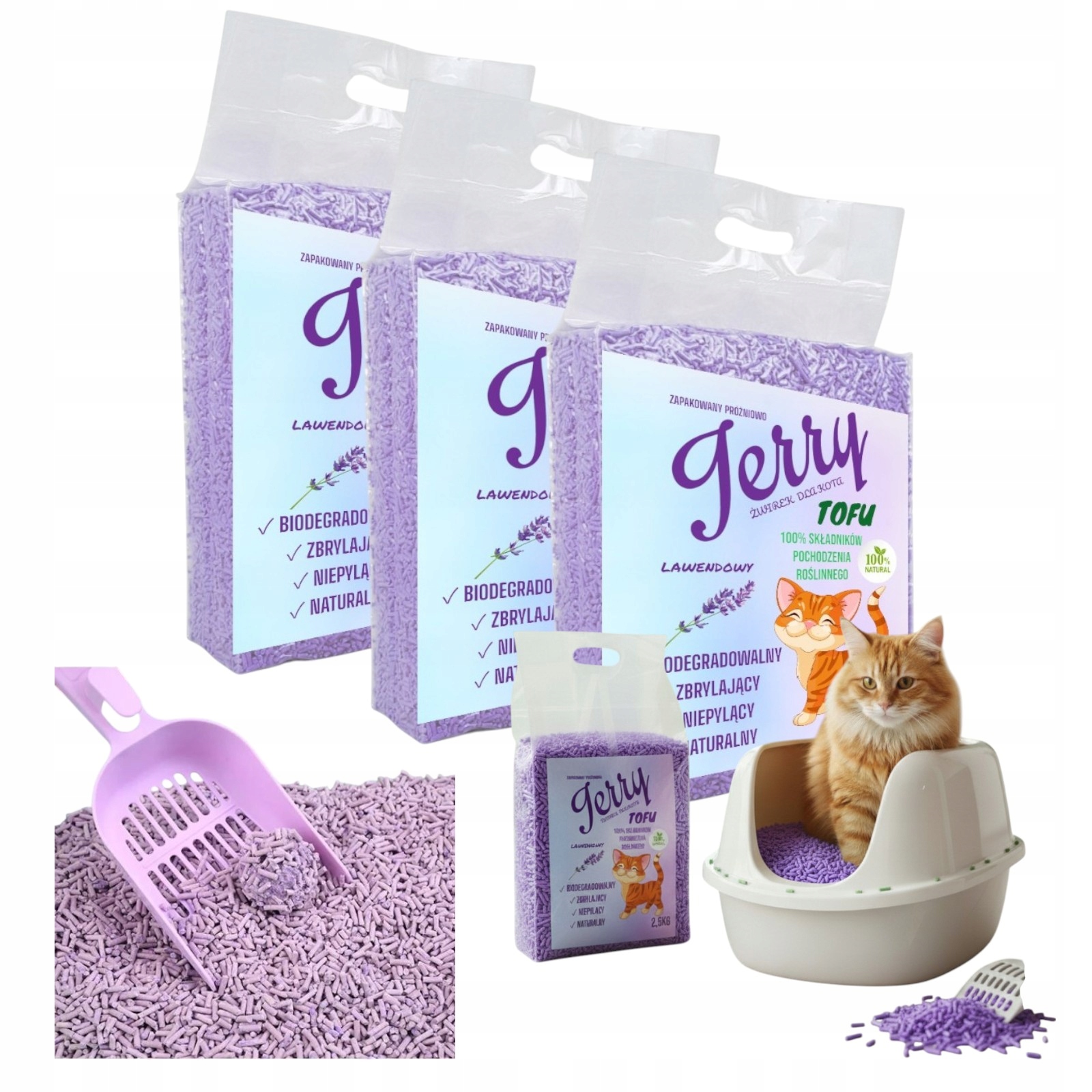 Ekologiczny Zbrylający Żwirek dla Kota Lawenda Pakiet 6 × 2,5 kg