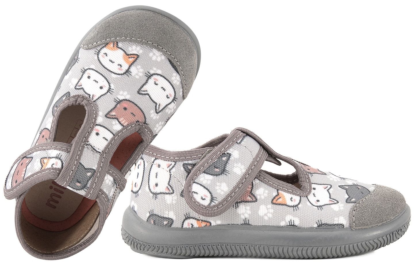Milami 226-BR-34 Tekstylne Domowe Dziewczęce Kapcie Papcie Rzep Szary 21