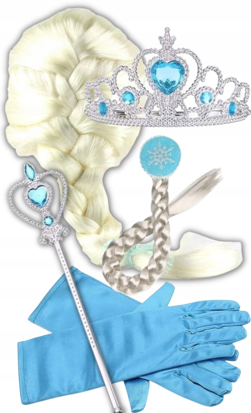 Zestaw Elsa (peruka, rękawiczki, warkocz, tiara, r
