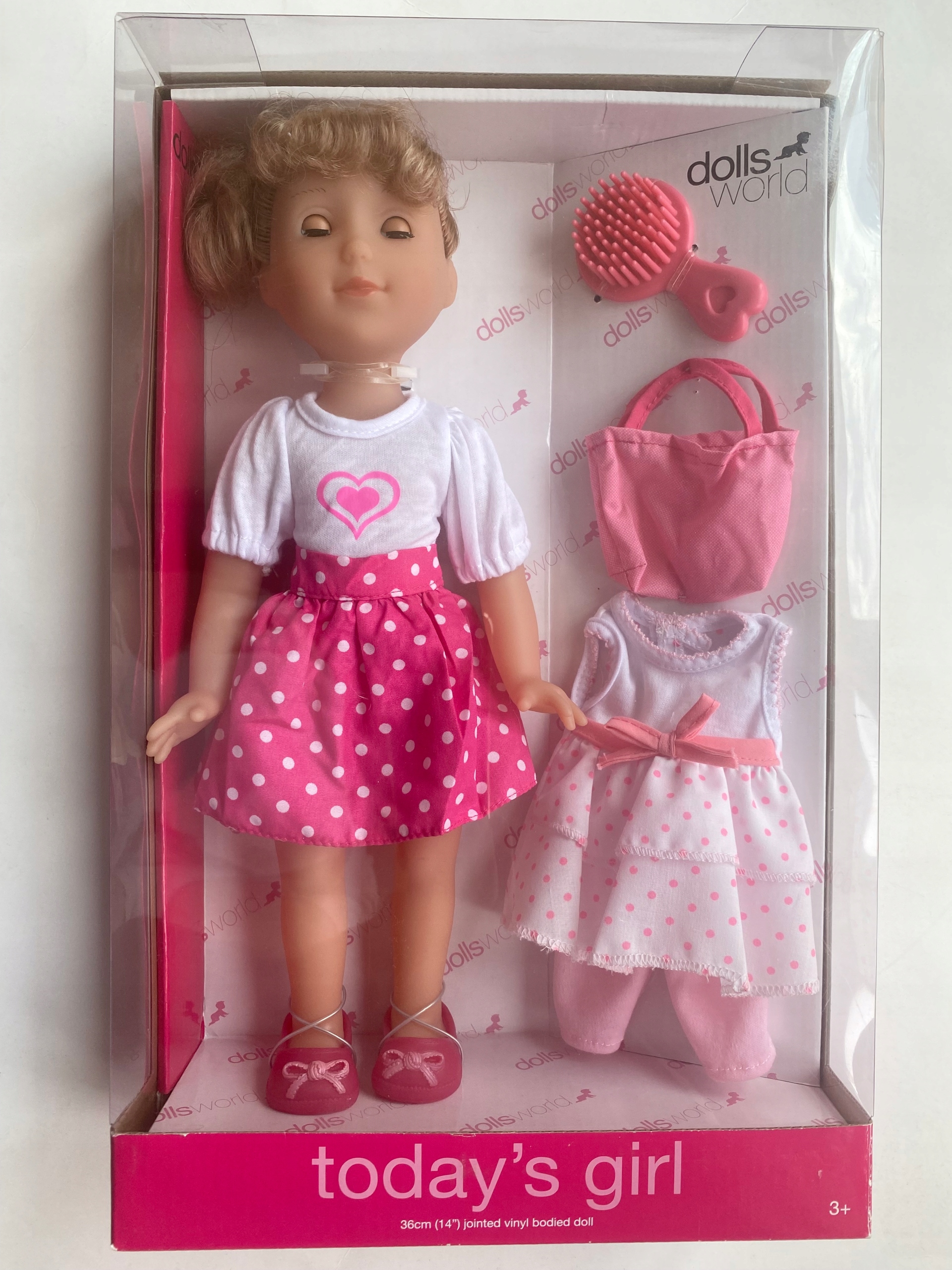 Duża Lalka do Czesania z Ubrankami Dolls World Zamyka Oczy Winylowa