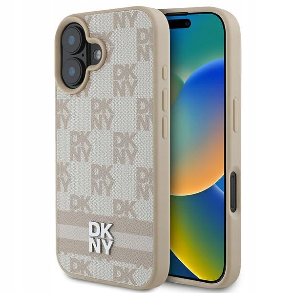 Etui Dkny Checkered Pattern Printed Stripes na iPhone 16 różowe Dkny