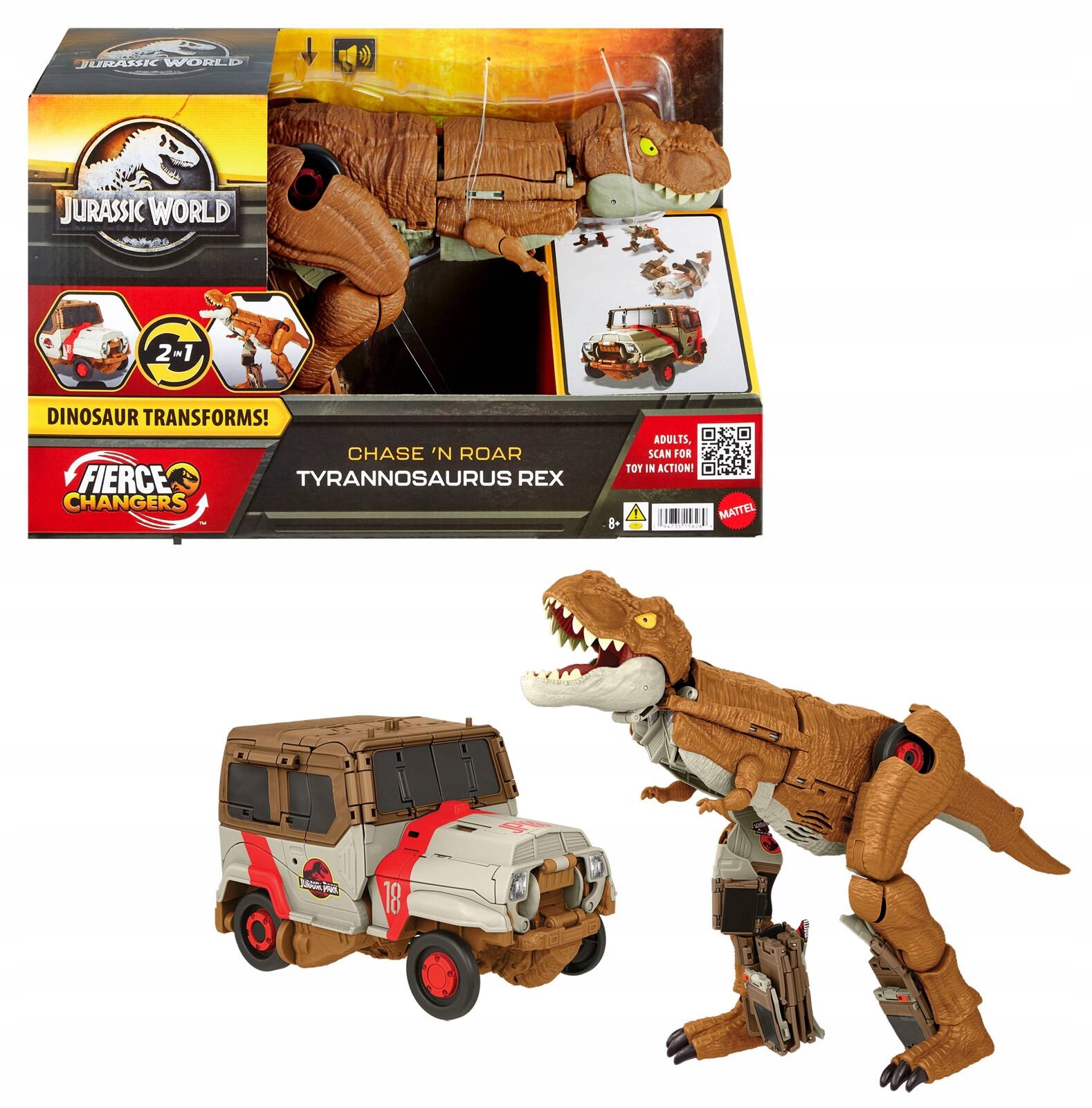 Jurassic World Tyranozaur T-rex Tyranosaurus 2W1 Transformujący Auto HPD38
