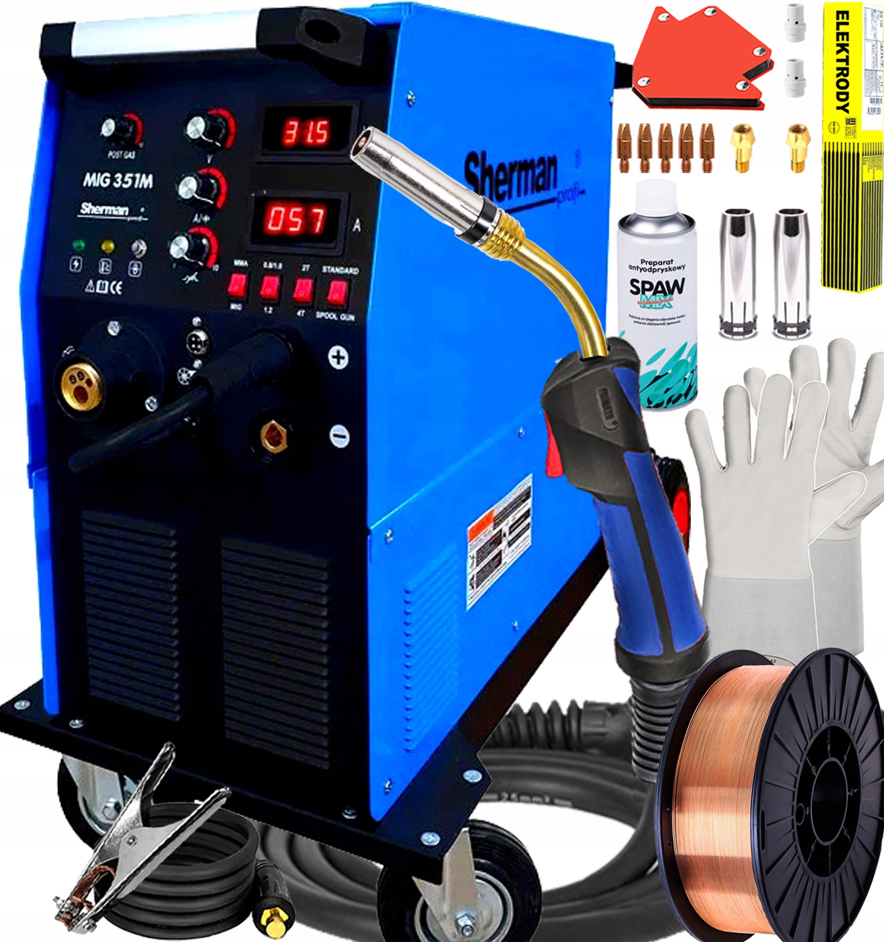 Invertorová Svářečka Migomat Poloautomatická Sherman Mig 351M/4R 350A 400V