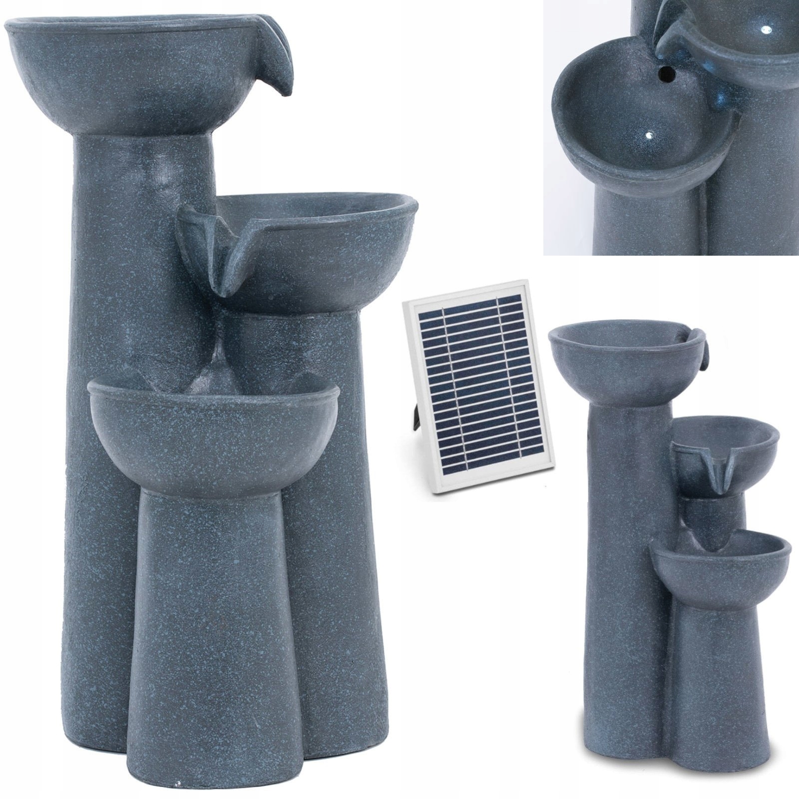 Solárna Záhradná Fontána S Led Osvetlením, 3 Misy