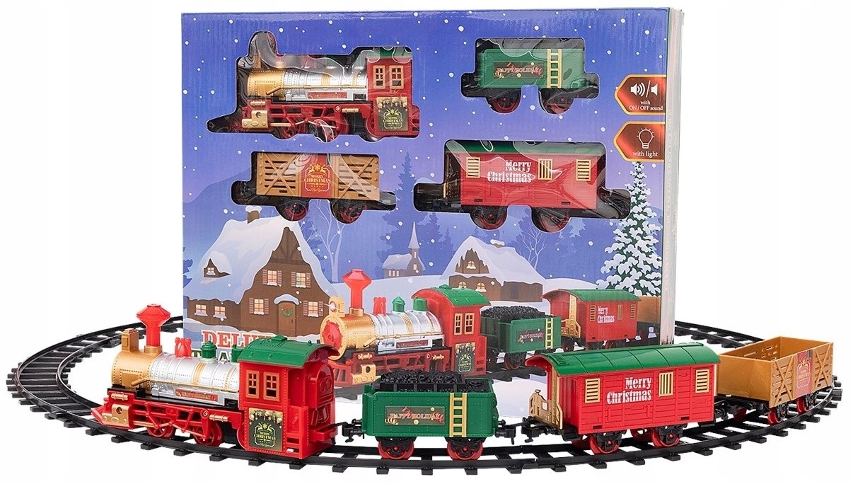 DUŻA KOLEJKA ELEKTRYCZNA DLA DZIECI PREZENT ŚWIĘTA POCIĄG TORY WAGONIKI