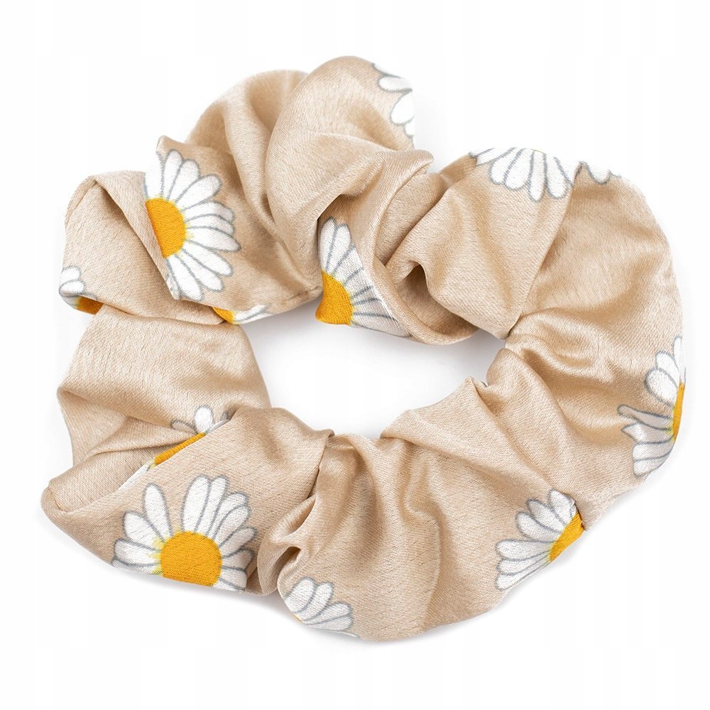 

Gumka frotka do włosów Scrunchies kwiaty Beżowa