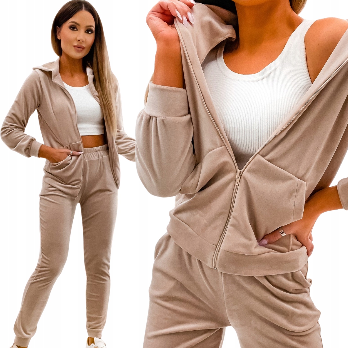 Teplákovka Velurový Dámský Elegantní mikina na zip kapuce model 829 XL